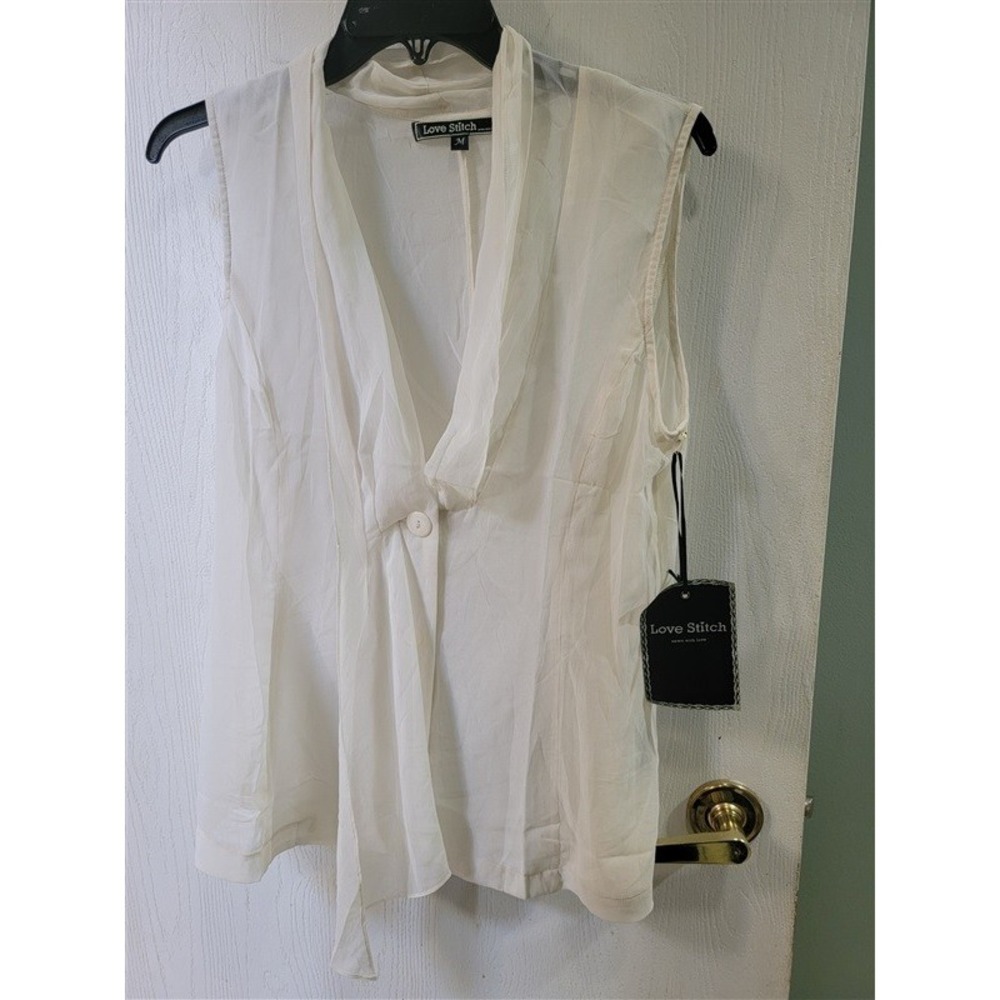 NWT Love Stitch M V Neck Sheer Ivory Portrait Collar Top 121766